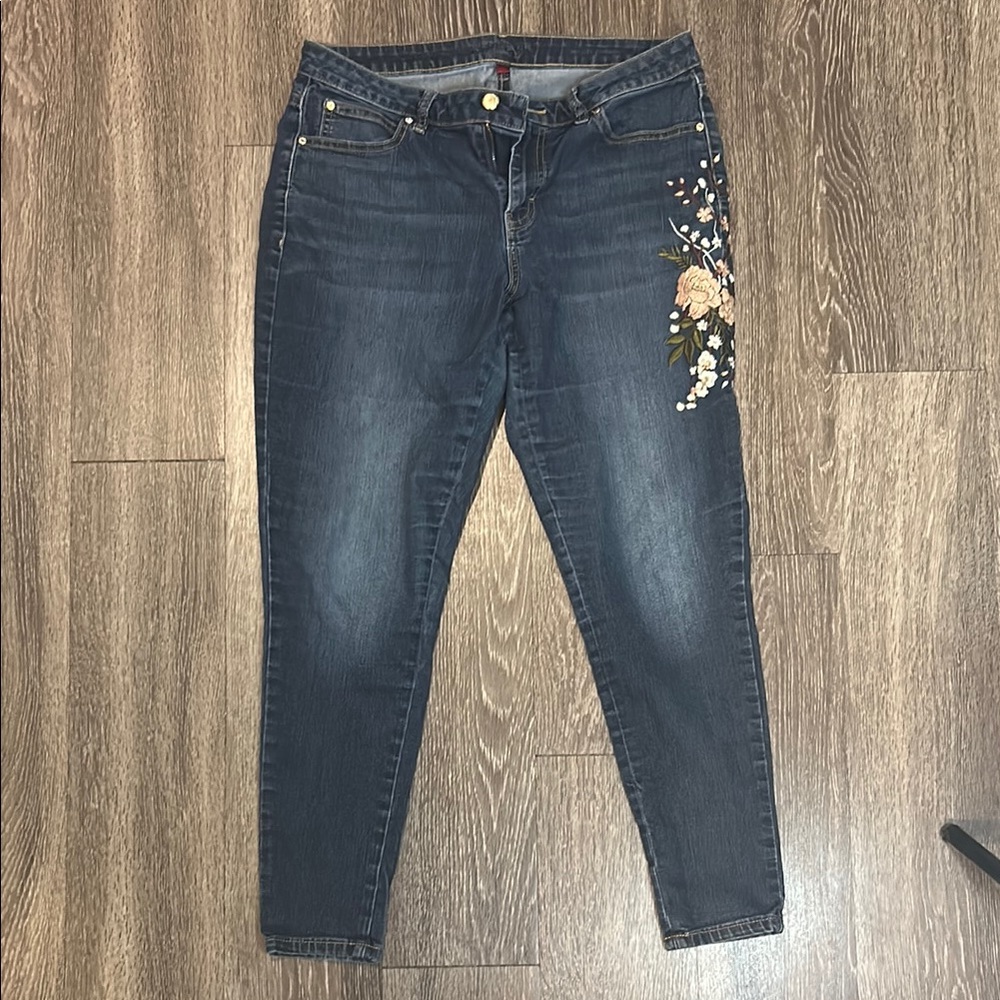 Jennifer Lopez Embroidered Floral Blue Jeans